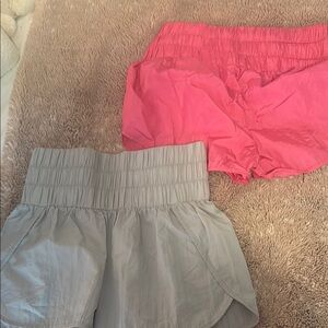 Pink and Gray Elastic Waist Shorts